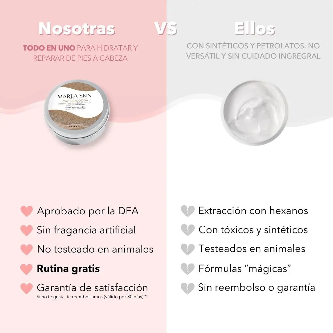 Tabla comparativa del bálsamo de cacao contra otros productos