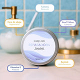 Ingredientes y beneficios de la crema facial reparadora de noche: tamanu, cera de abeja, beef tallow, baobab y vitamina E