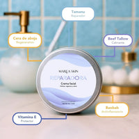 Ingredientes y beneficios de la crema facial reparadora de noche: tamanu, cera de abeja, beef tallow, baobab y vitamina E